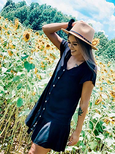 Image of Imysty Womens Polka Dot V Neck Button Down Ruffles Loose Mini Short T-Shirt Dress