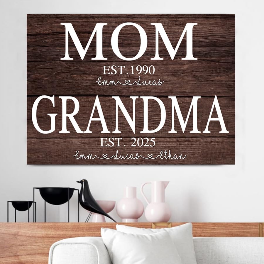 GABITA Personalized Mothers Day Gift Canvas for Mom Grandma, Mother's Day Wall Art, First Mom Now Grandma Custom Year and Kid's Name - Image 2