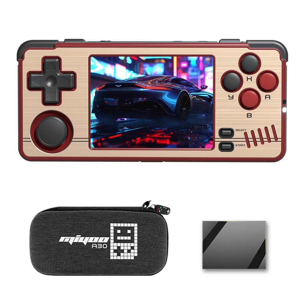 Miyoo A30 Handheld Game Console 2.8-inch 640*480 IPS Screen 2600mAh Compatible with WiFi Multiplayer Portable Case Gold Red