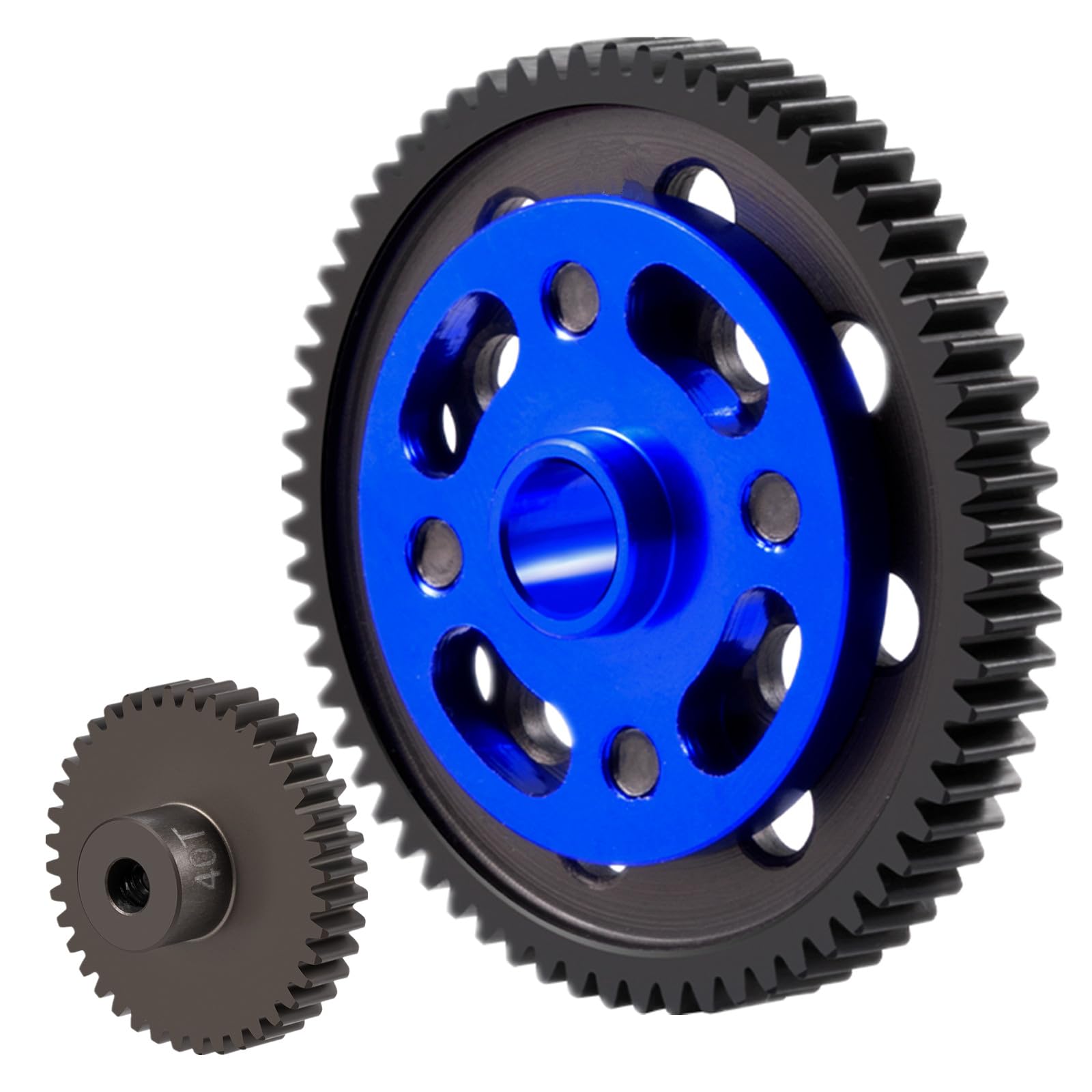 QUPA AM STORE 63T 64T 66T 71T Steel High Speed Spur Pinion Gear Set for Tamiya TT-02/TT-02D/TT-02R/TT02 TYPE-S/TT-02 SRX RC Cars Upgrade (64T-40T-Blue)