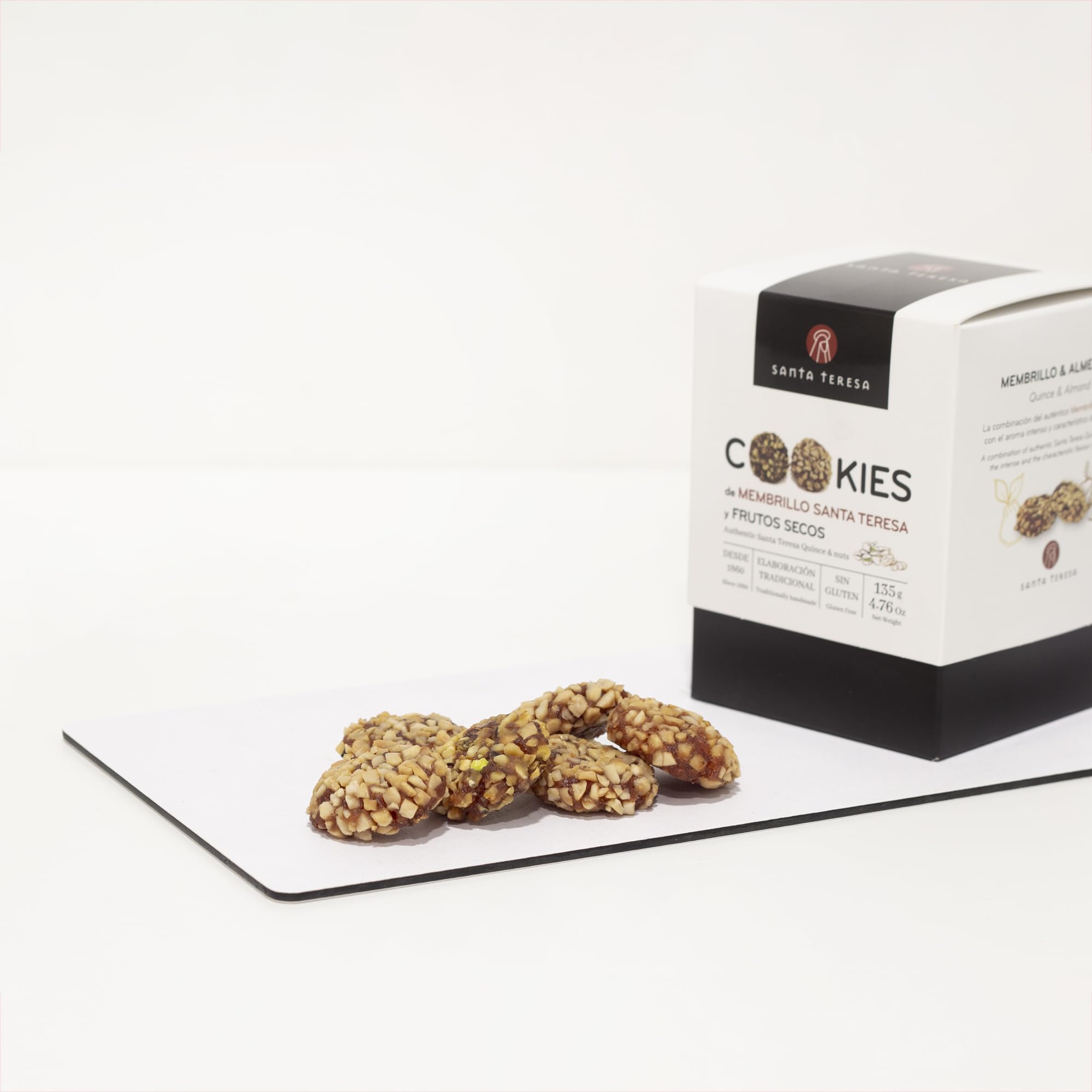 Santa Teresa - Pack de 6 estuches de Cookies de Membrillo recubiertas de Pistacho y Almendra. Sin Gluten. Apto para Veganos. 135g x 6 unidades