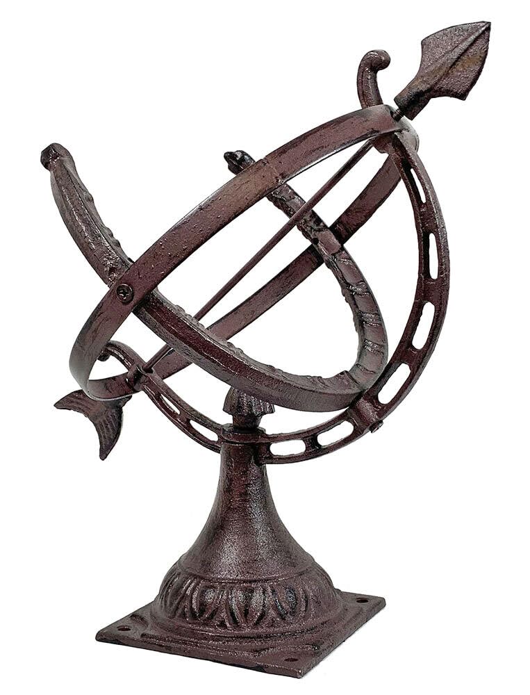 zeitzone Sonnenuhr auf Standfuß Antik-Stil Gusseisen Braun Gartendeko H 35cm