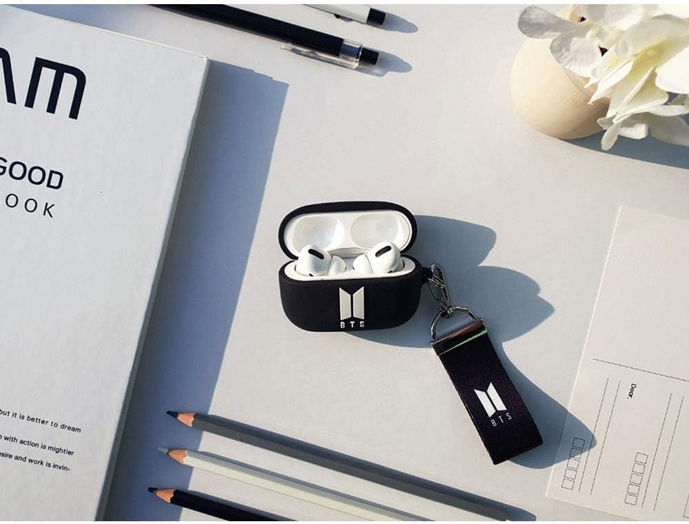 BTS Bangtan Boys Official BTS Logo Silicone Apple Airpods Pro Hard Case with Strap (V)