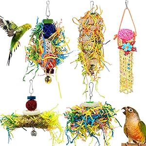 Heyu-Lotus 5 Pack Bird Shredding Toys Bird Parrots Chewing Hanging Toys Parrot Cage Shredder Toys Bird Cage Accessories for Small Parakeets, Cockatiels, Budgies, Conures, Love Birds, Finches