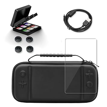 Accessories Kit for Nintendo Switch Lite, Travel Carry Case for Nintendo Switch Lite with Screen Protector for Nintendo Switch Lite, Game Card Case, Charging Cable (4.92ft), 4 Thumb Grips (10 in 1)