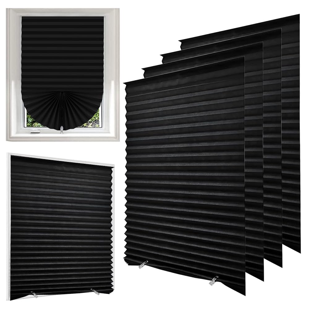 Jonuin 4 Pack Temporary Blinds, 90x180CM No Drill Stick on Blinds, Easy to Cut and Fit Self Adhesive Blind for Windows, Doors, Kitchen, Bathroom, Bedroom Blackout Thermal Privacy Protection (Black)