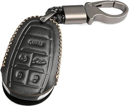 Leather for Alfa Romeo Giulia 4C Spider Stelvio 2017 2018 2019 2020 2021 2022 Remote Smart 5 Buttons Key Fob Case Cover Chain Black