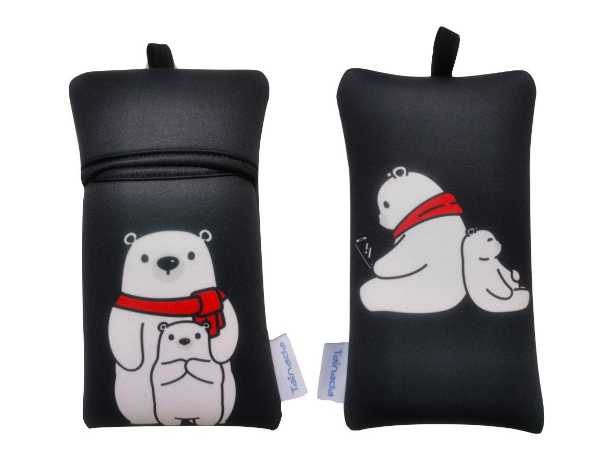 Tainada Men Women Neoprene Carry Bag Phone Sleeve Pouch with Carabiner & Neck Lanyard for iPhone 15/14 / 13, 15/14 Pro, Samsung S24+, S24, S23+, S23, A54, Z Fold5 (Bear Family Black, Large)