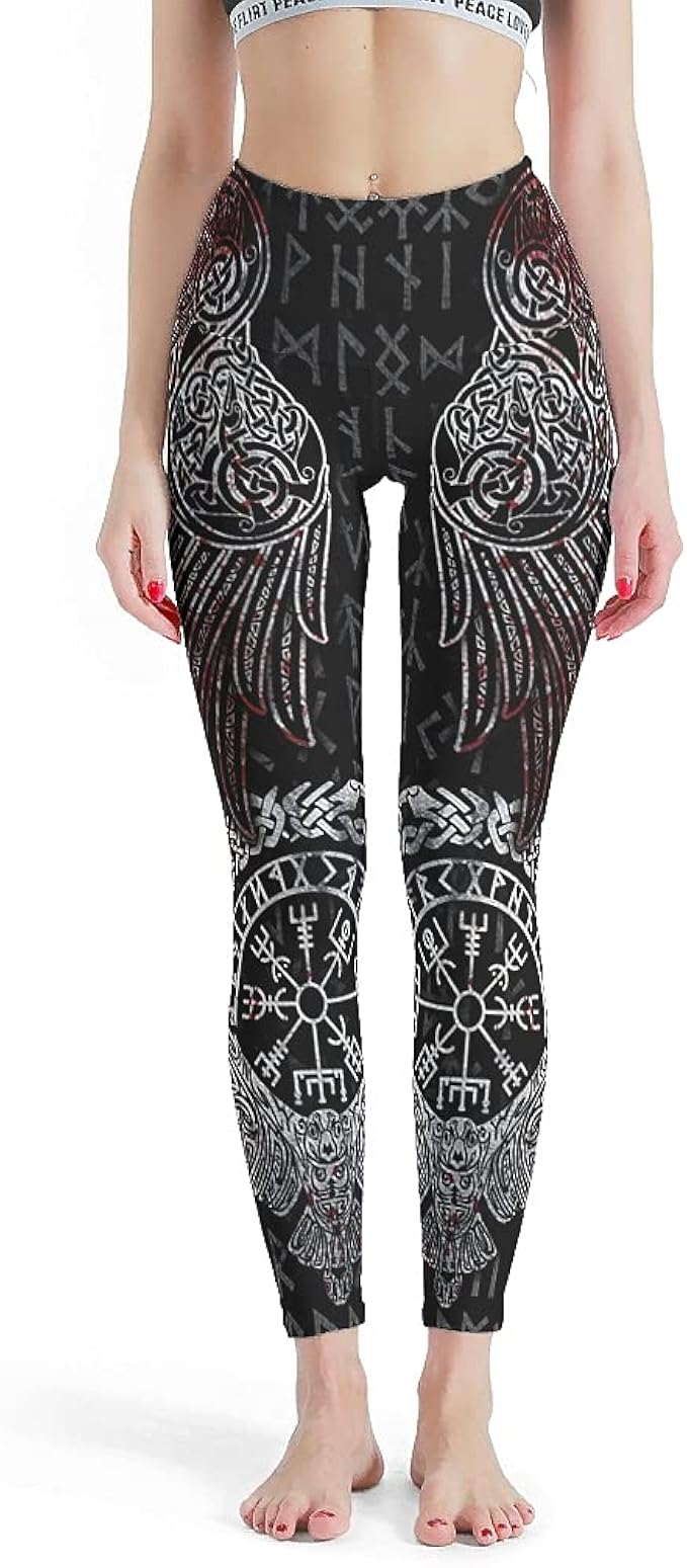Womens Viking Rune Leggings Thin Elastic Stretch Viking Yoga Pants for