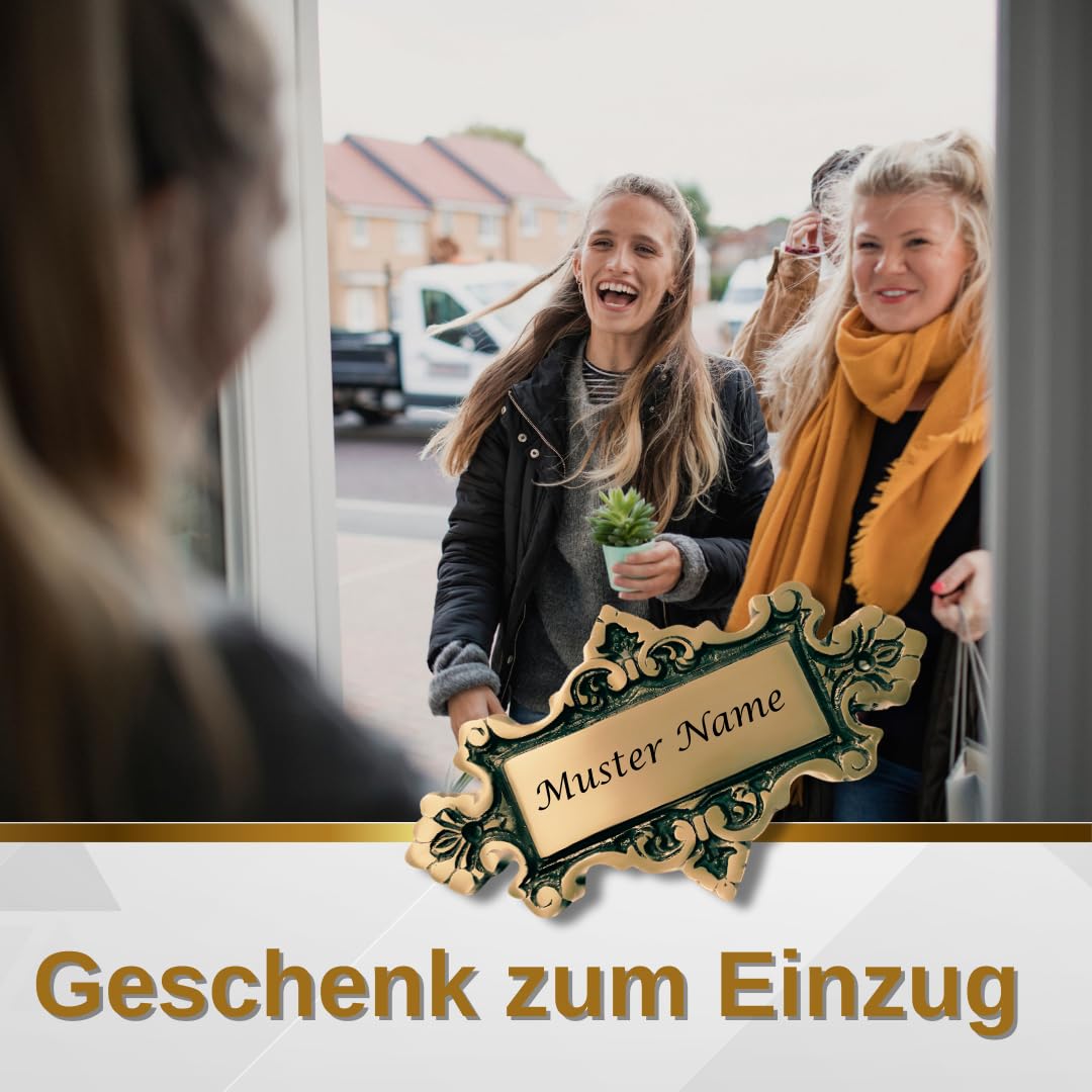 Elegantes Antik-Design: Massives Messing-Türschild 17,5 x 0,7 x 10 cm inklusive individueller Gravur für Haustüren, Briefkästen und Eingangsbereiche