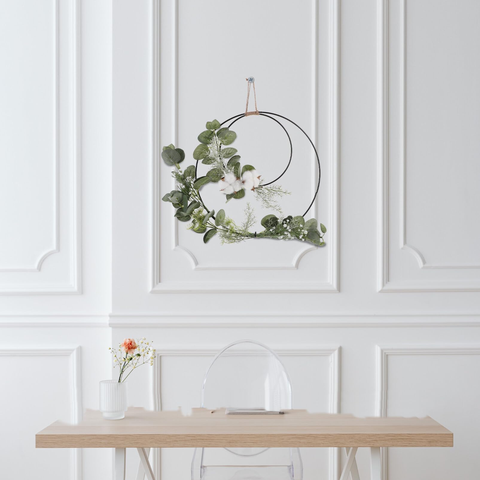 Amazon｜SEWACC 造花7フラワー7フープ7リース7コットン7と7ユーカリ7葉