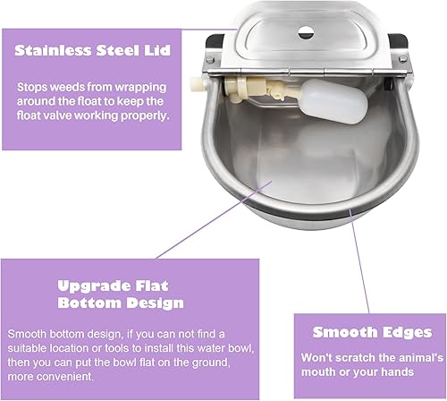 Miniatura 5 de Kits de tazón automático de agua potable de acero inoxidable, dispensador de agua para ganado con 2 válvulas de flotación de agua para cabra,