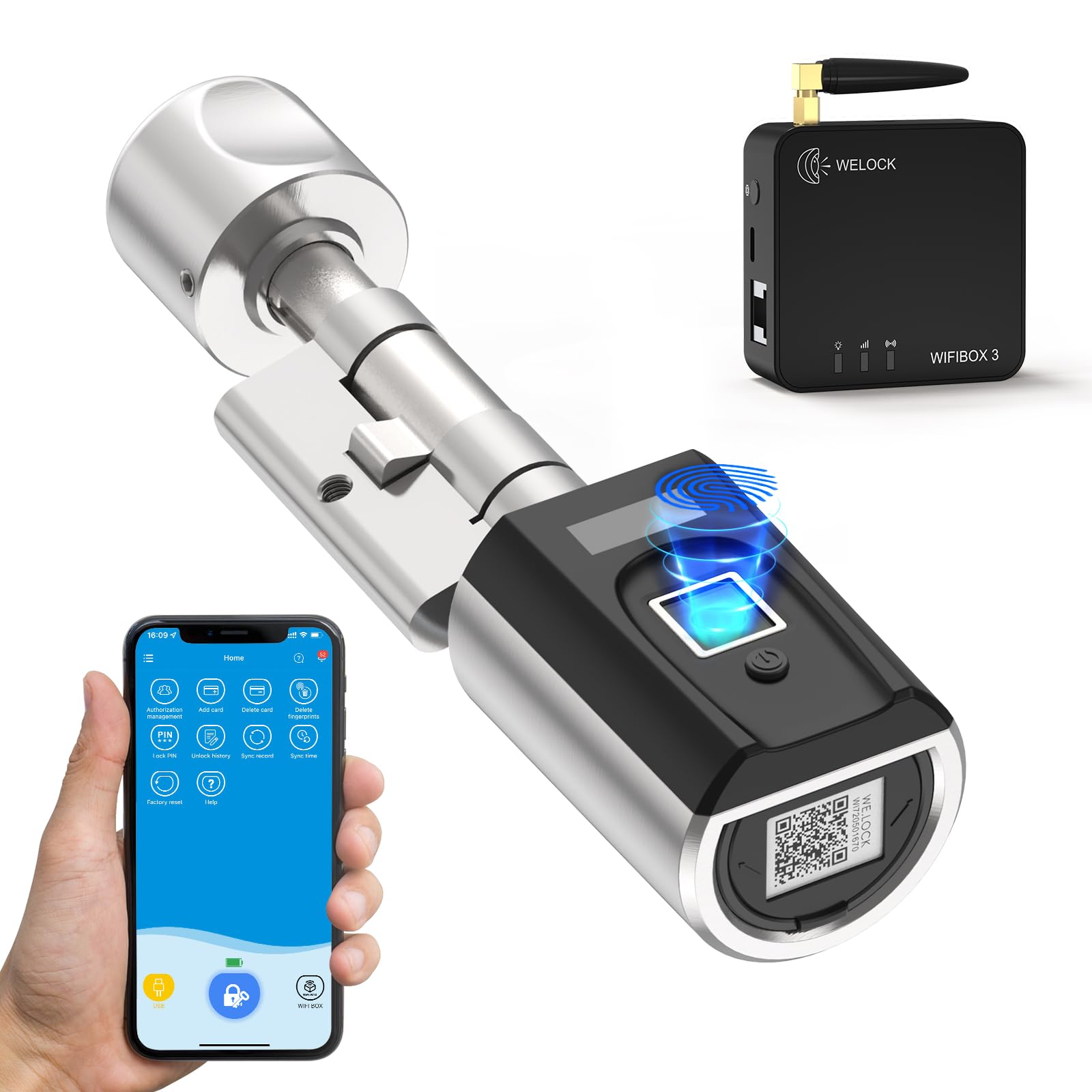 RUILON SECBN51 Serrure Empreinte Digitale avec 3 Cartes RFID 1 WIFIBOX | 30x30 Serrure connectée biometrique, IP65, Commande à distance, Intelligente, Portes 30-70 mm, Chambre Maison Bureau