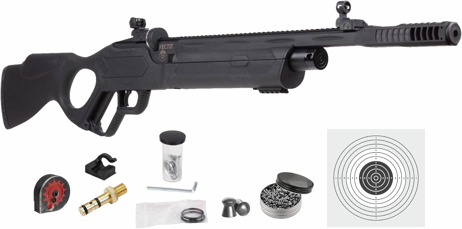 Hatsan Vectis Air Rifle with Pack of Pellets and 100x Paper Targets Bundle (Black Syn Stock) (.177 Cal + Ammo)Q