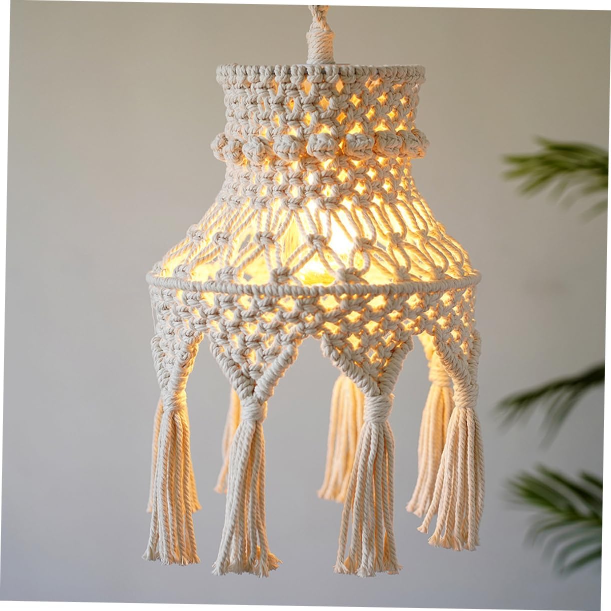Cabilock Boho Macrame Hanging Lamp Shade Stylish Pendant Light Cover for Living Room Bedroom and Dining Area Decorative Ceiling Light Fixture Natural Woven Design