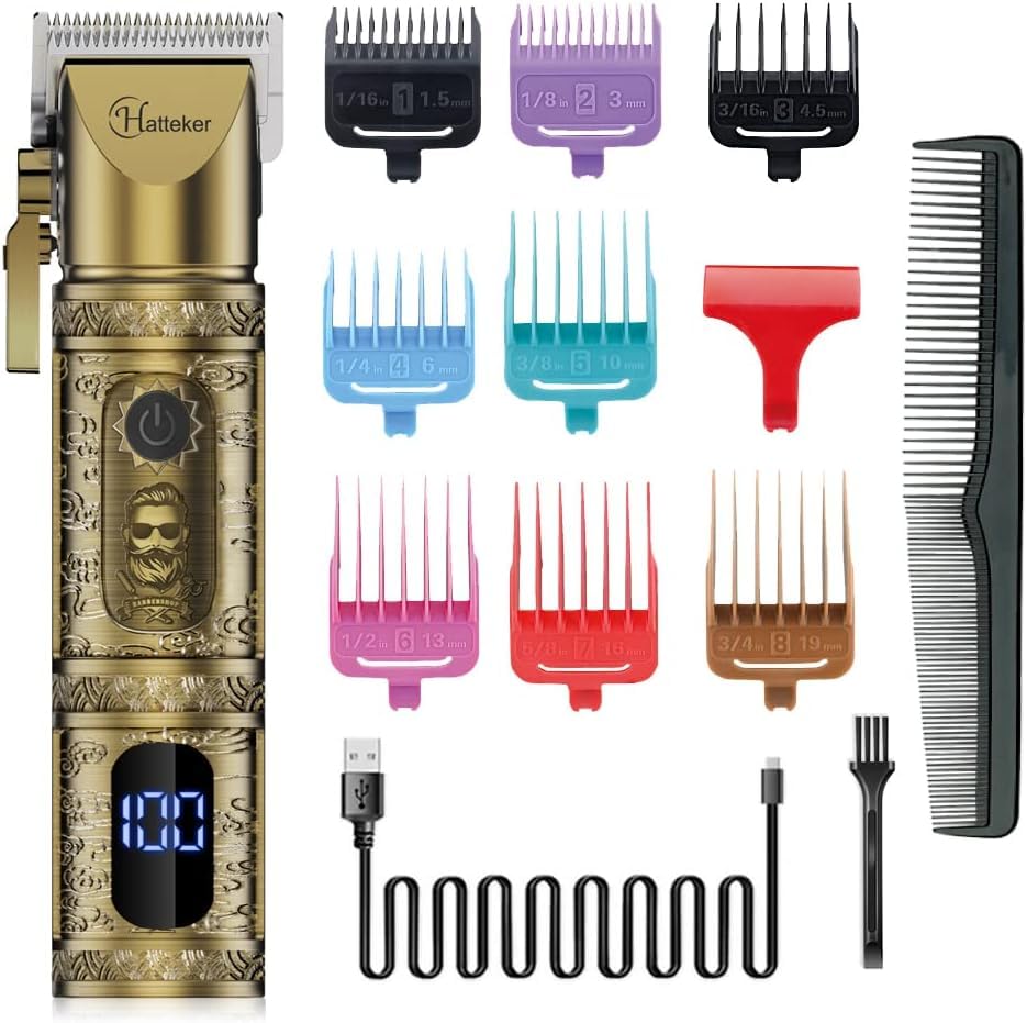 Hatteker Professional Hair Clipper for Men Hair Trimmer Rechargeable Cordless Electric Shaver Hair Trimmer Gromming Kit LED Display