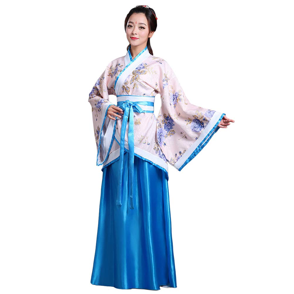 Huateng Estilo Chino Retro Hanfu - Mujer Tradicional Antiguo Traje de Rendimiento Danza Clásica Vestido Cosplay Ropa