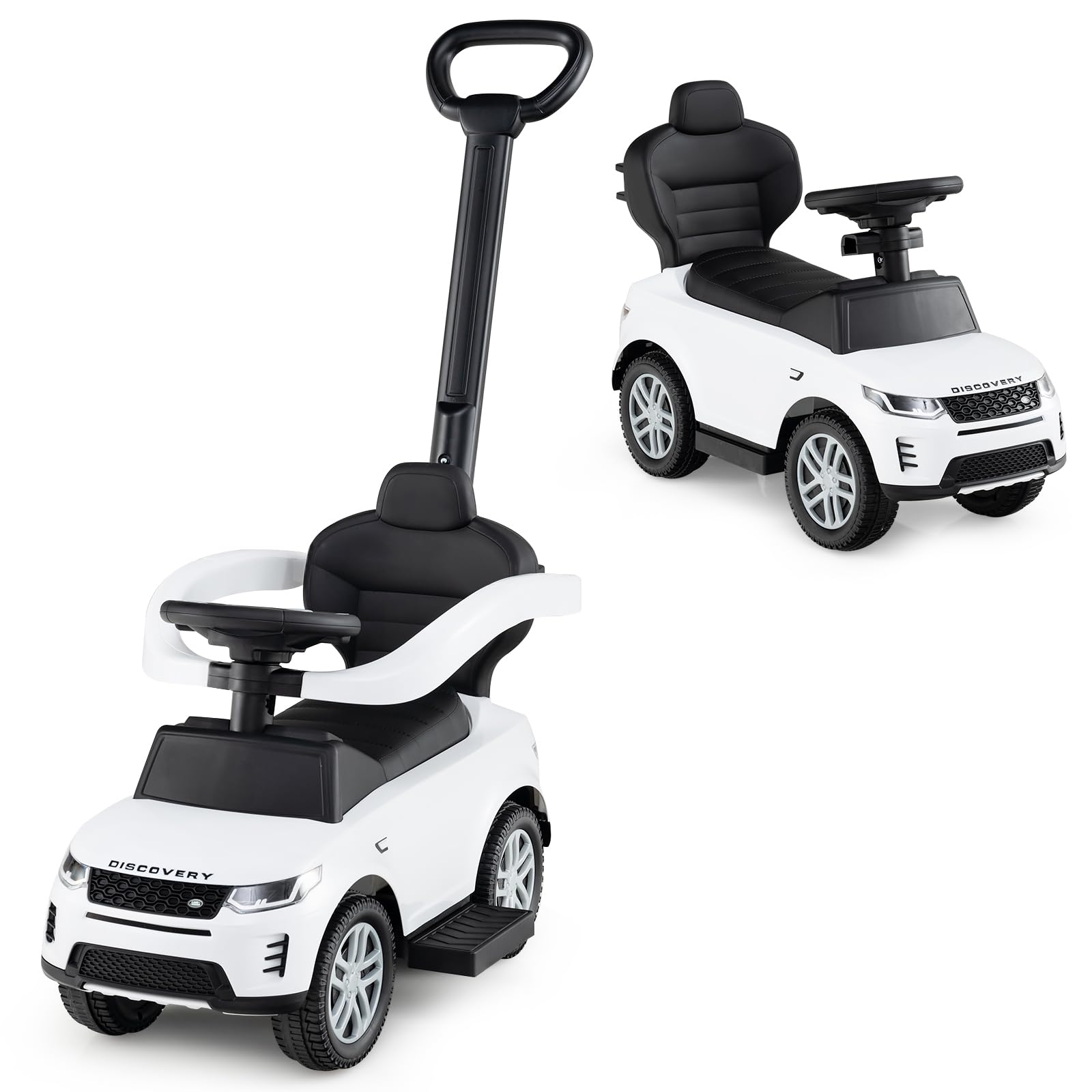 HONEY JOY Ride On Push Car for Toddlers, Licensed Land Rover Ride On Sliding Car w/Handle &amp; Handrails, Music &amp; Lights, Under Seat Storage, No Batteries, Kids Ride On Toys for Boys and Girls (White)