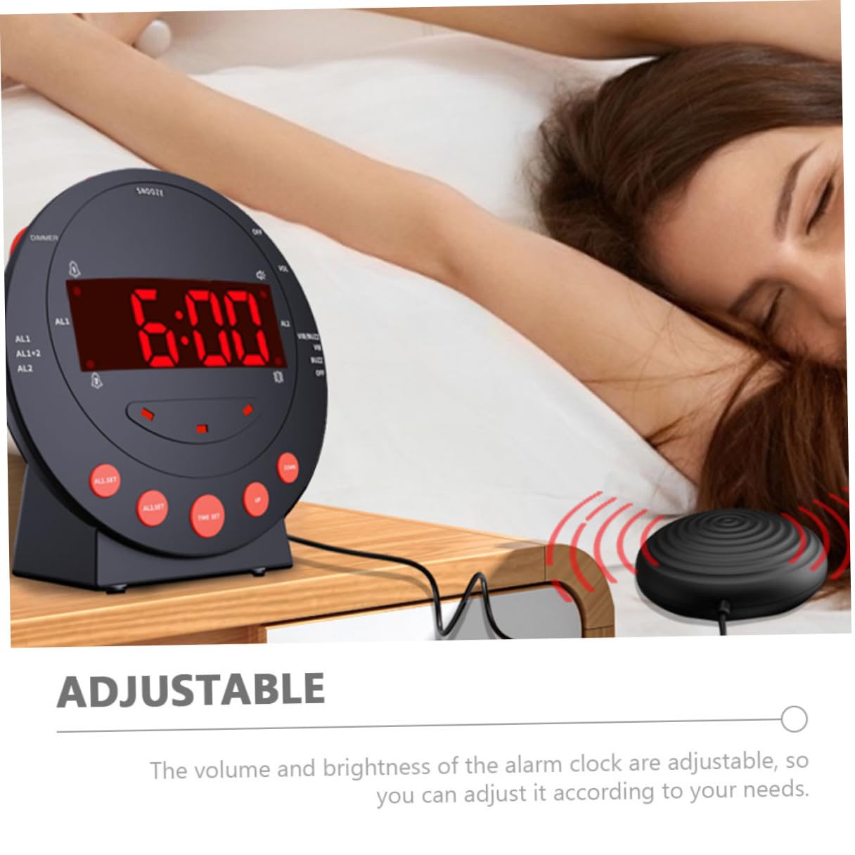 Baluue Starker Vibrationswecker mit Großem Digitaldisplay und Verstellbarem Inklusive Kraftvollem Bettvibrator für Schwerhörige und Tiefschläfer für Senioren und Gehörlose