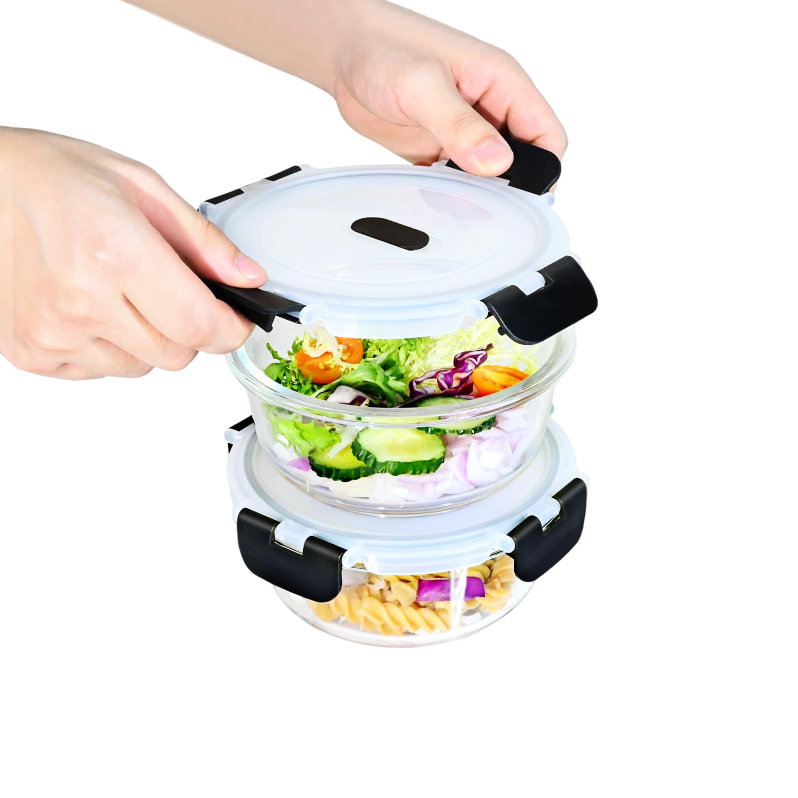 ERUIV Glasbehälter Mit Deckel, [2 Behälter + 2 Deckel] Glasschüssel Mit Deckel-1040ml, Mikrowellengeschirr Glas, Tragbar Meal Prep Container, Retain Freshness Glass Container With Lid, BPA free