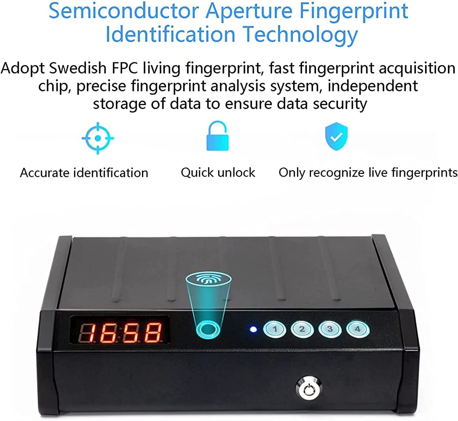 Smart Pistol Safe Cassaforte Portatile per Pistola con Impronta Digitale biometrica, Blocco Tastiera e Chiavi, per Denaro/Pistola/Pistola/Contanti/Gioielli cassaforte, Uso casa, Auto e uffici