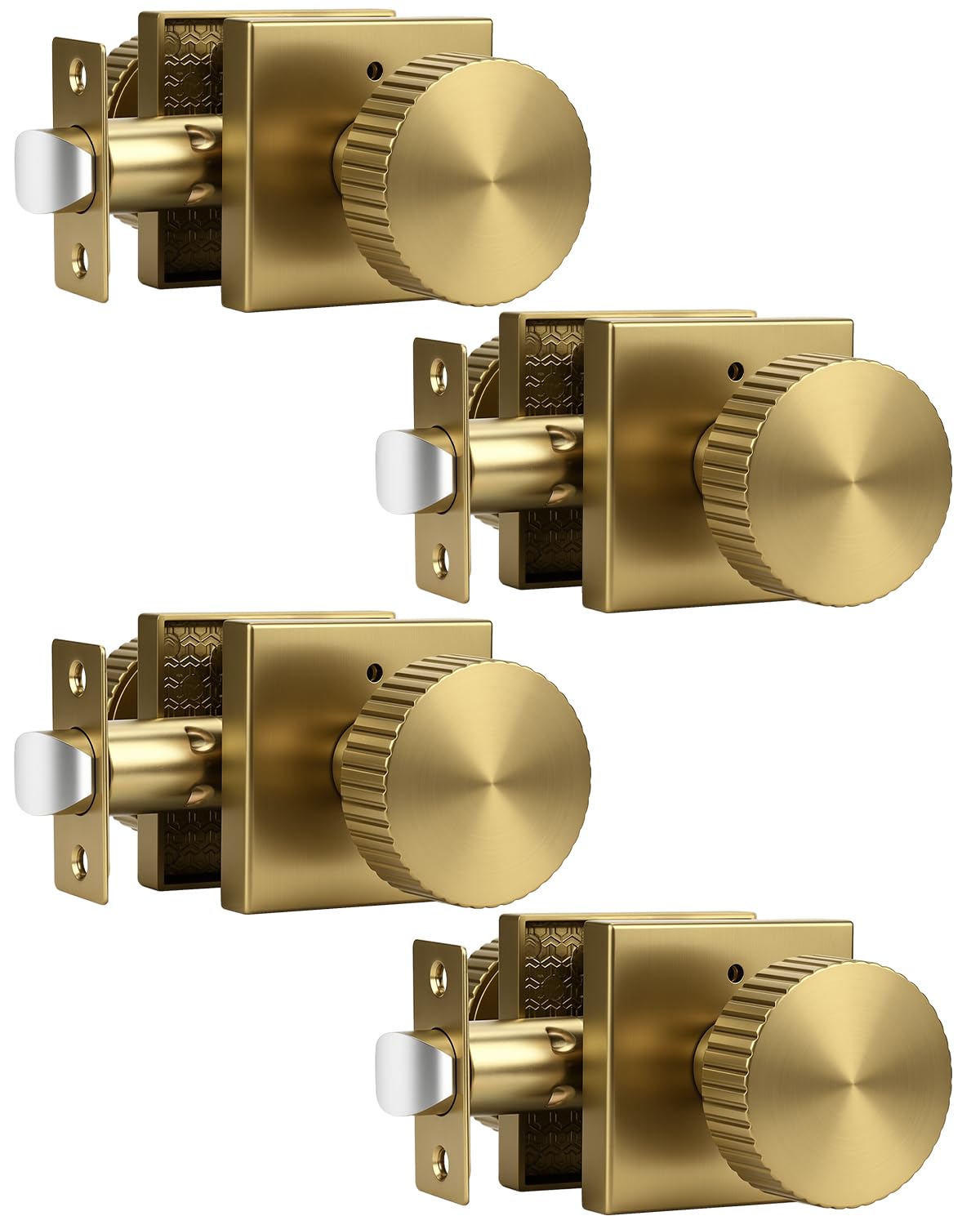 Satin Brass Door Knobs - Keyless Passage Handles -13