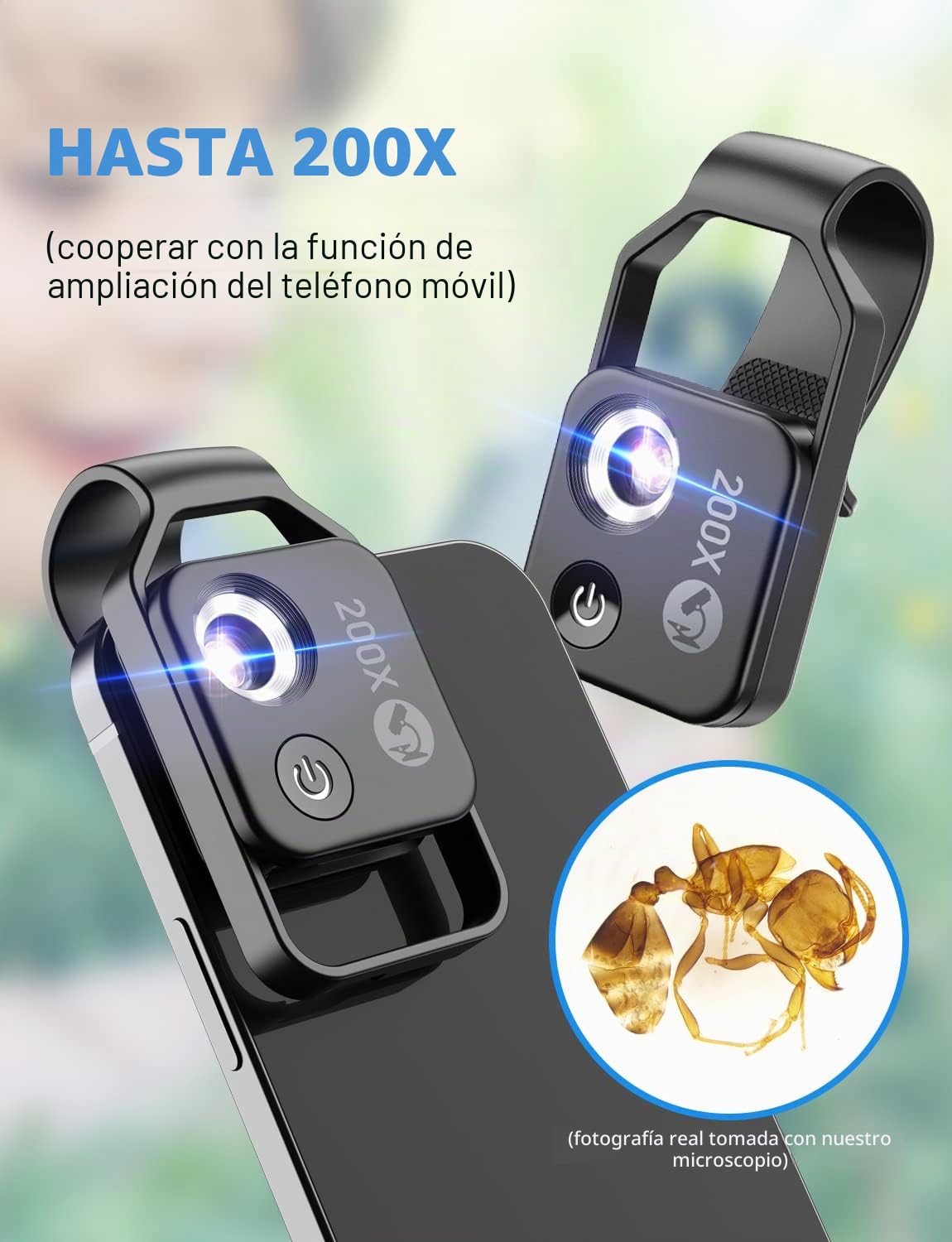 Microscopio de Clip para Teléfono, 200x Teléfono con CPL, 2 Modos de Brillo, para Que los Niños Exploren del Mundo Microscópico
