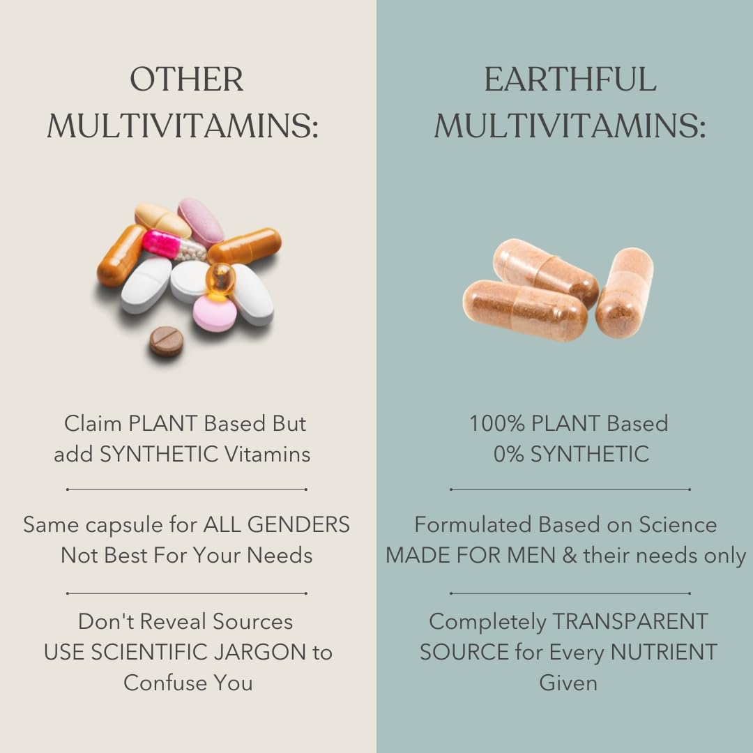 Earthful Men's Hair Care Combo | Multivitamin Men 18+ & Root Nourish Capsules | 100% Natural, Non-Synthetic | For Hair Health, Energy, Immunity and Bones | With Biotin, Grape Seeds, Vitamin D3, K2 — Amazon image 6