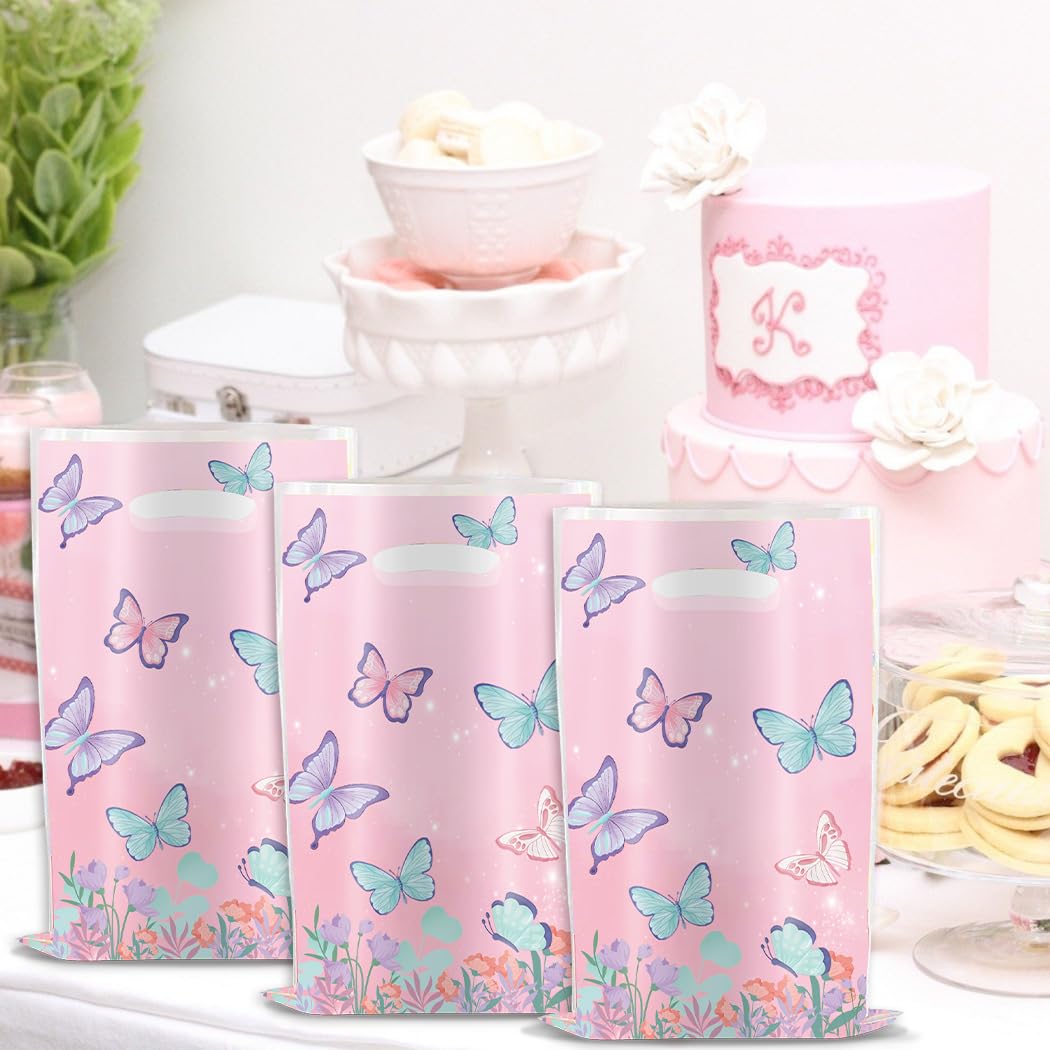 YYaaloa 30pcs Goodie Bags Party Favor Bags Plastic Candy Gift Bags Bulk for Birthday Baby shower Return Gift (Butterfly A 30pcs)