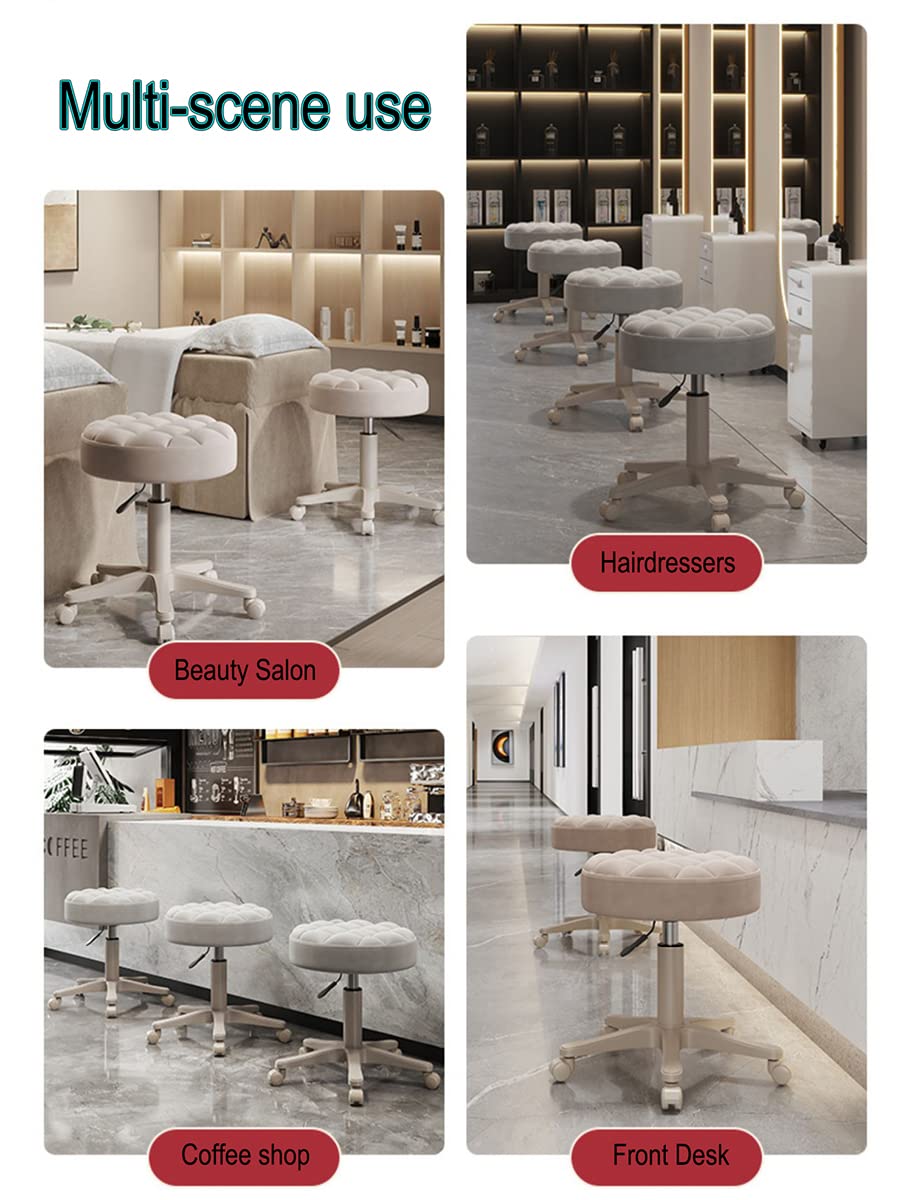Taburete Giratorio con Ruedas silenciosas, Redondo, de Piel sintética, Altura Ajustable, Asiento Ancho de 33 cm, Ideal para salón, hogar, Oficina, masajes, Bar, tocador.