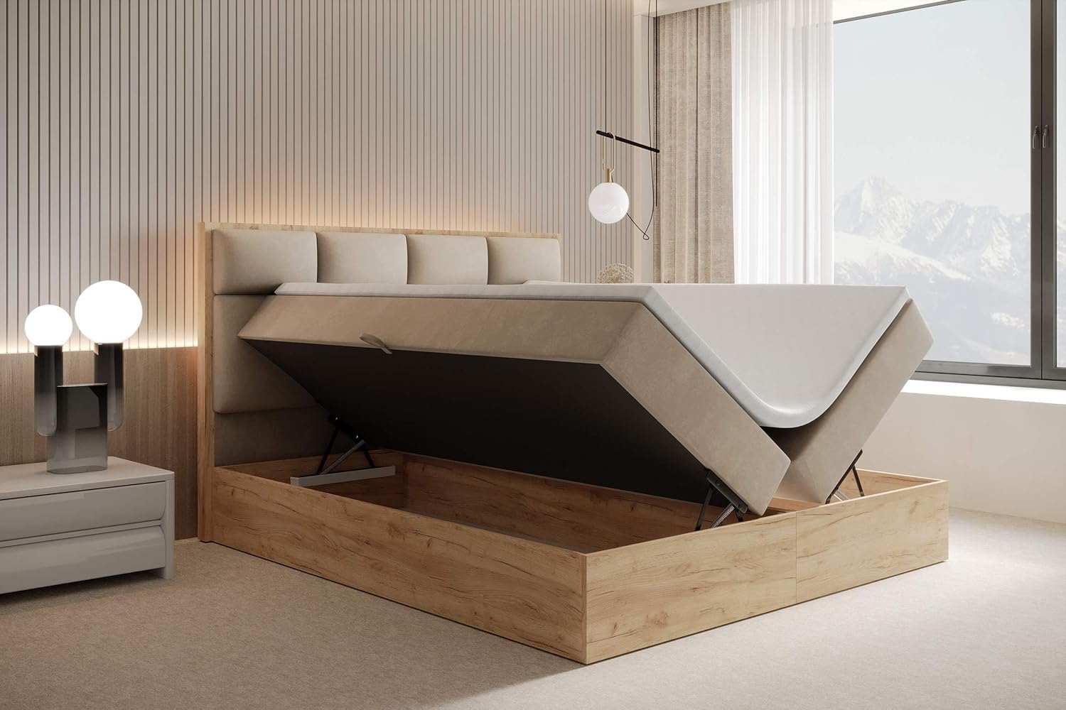 TRADA Boxspringbett 180x200 cm mit Taschenmatratze, Selva, Grau
