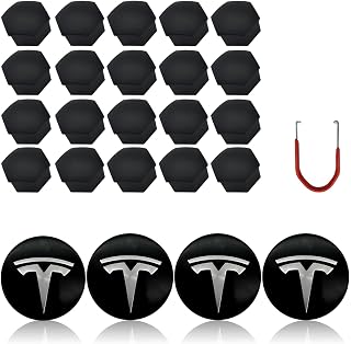Tesla Model 3 Y S X Wheel Cap Kit, 4 Center Logo Emblem Hub Center Cap + 20 Lug Nut Cover Original Rims Decoration Modification Accessories