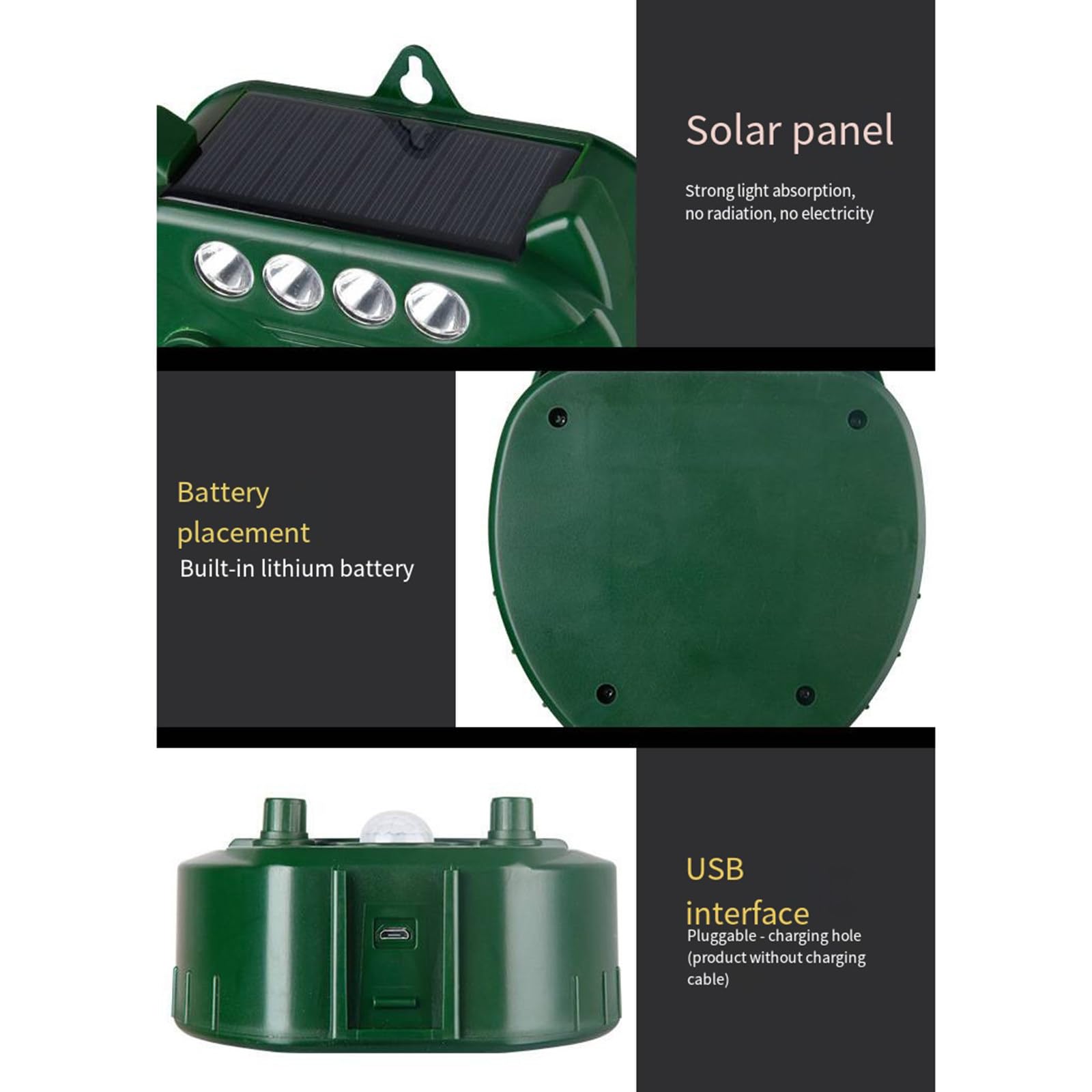 Solarny odstraszacz myszy ultradźwiękowy odstraszacz ptaków farma sadownicza z lampą błyskową na podczerwień do odstraszania kotów i psów, 2 sztuki