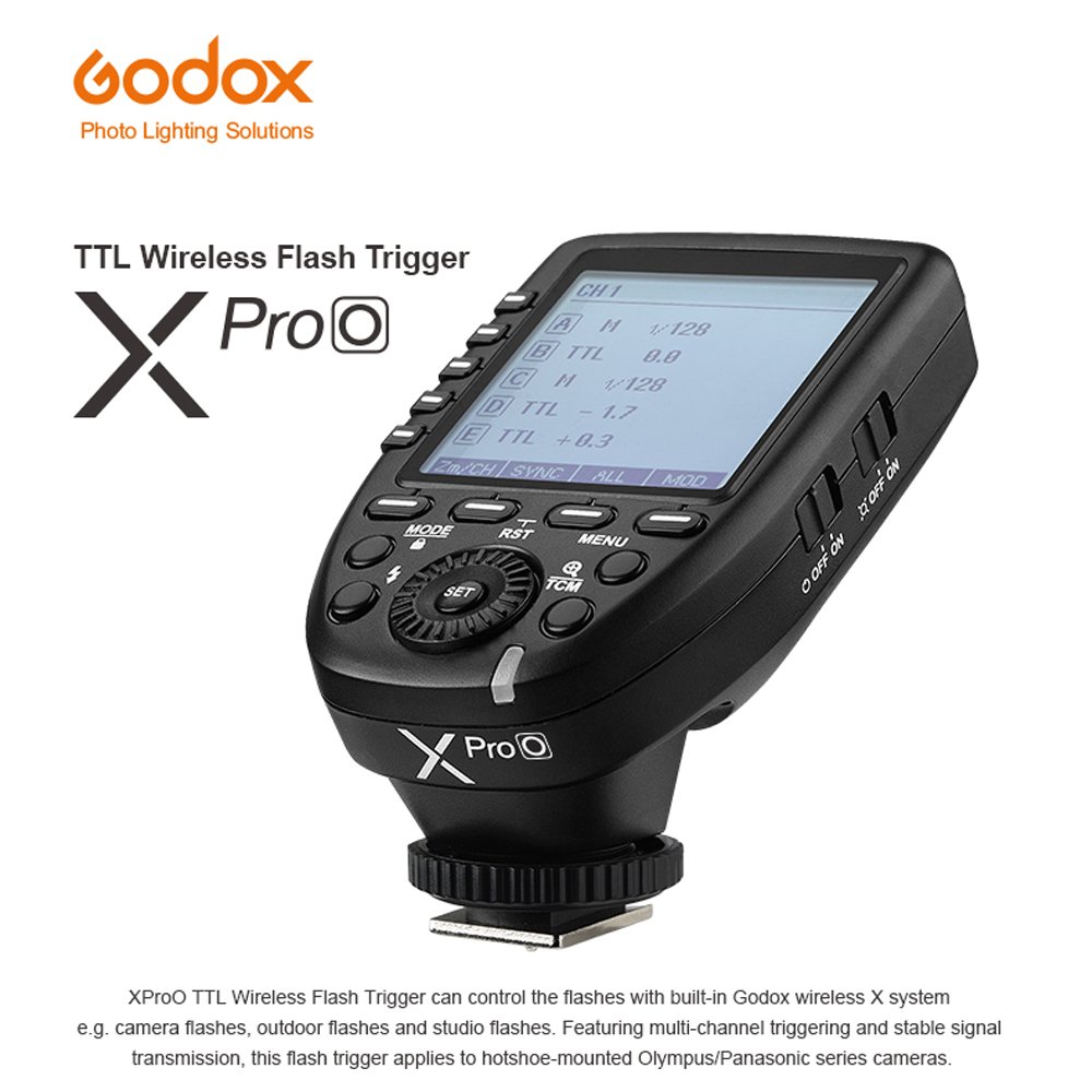 Godox Xpro-O TTL Wireless Flash Trigger，2.4G 1/8000s HSS TTL Convert-Manual TCM Function Large LCD Screen Flash Transmitter for Olympus Panasonic Cameras