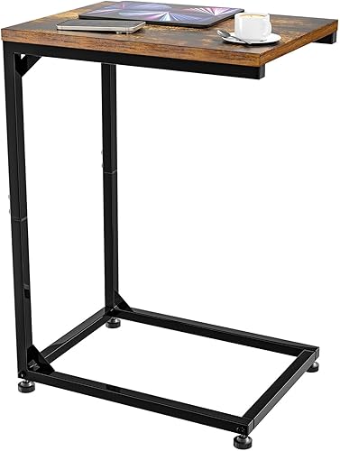 Simple Trending Mesa auxiliar en forma de C, mesa auxiliar para sofá, mesa de sofá pequeña, bandeja de TV con marco de metal para sala de estar,