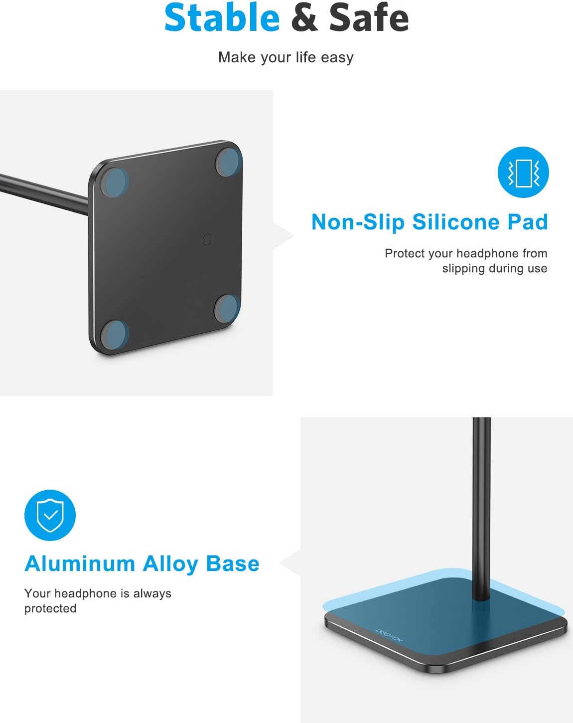 Exclusive Special Airpods Max Stand, OMOTON Headphone Stand, Adjustable Aluminum Headset Desktop Holder with Non-Slip Silicone Base Compatible with AirPods Max, Sony, Bose, Beats, AKG and More, Black