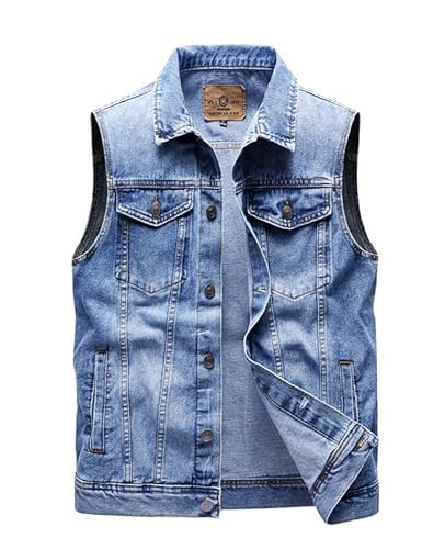 Men's Denim Gilets Blue Punk Sleeveless Jacket Vest Casual V