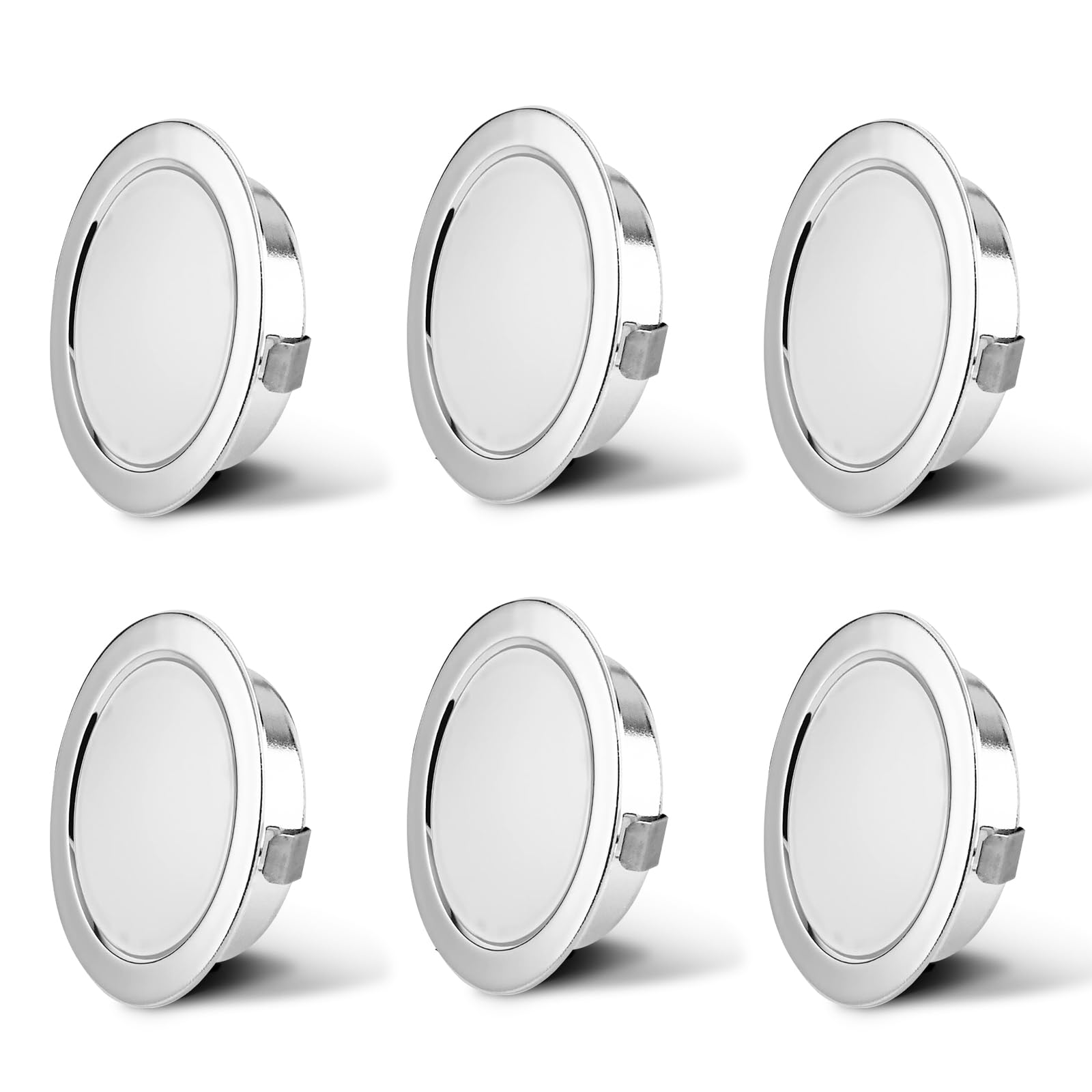 Faretti LED da incasso per mobili, 230V 3,5W G4 3000K 300LM, cavo di collegamento da 15 cm, faretto da incasso, in acciaio inox spazzolato, al posto delle lampade ad alogene Set di 6