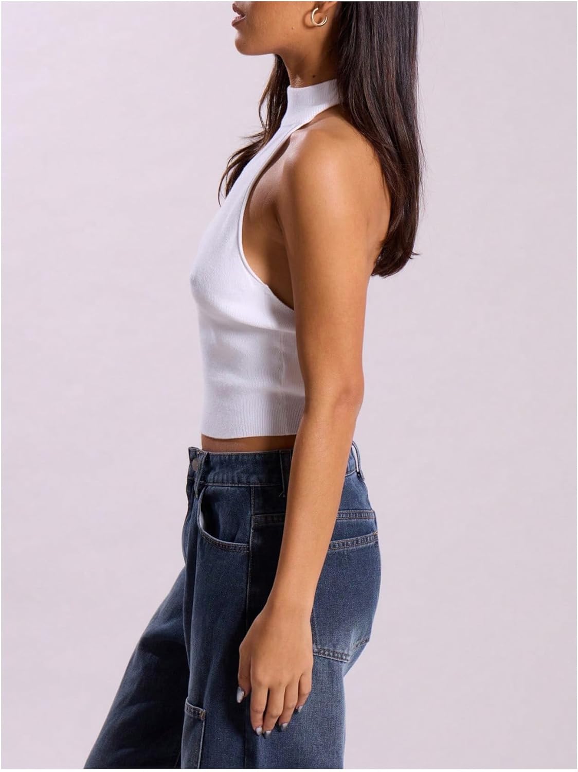 MakeMeChic Women's Y2k Halter Mock Neck Top Going Out Sleeveless Backless Knit Top - Image 2