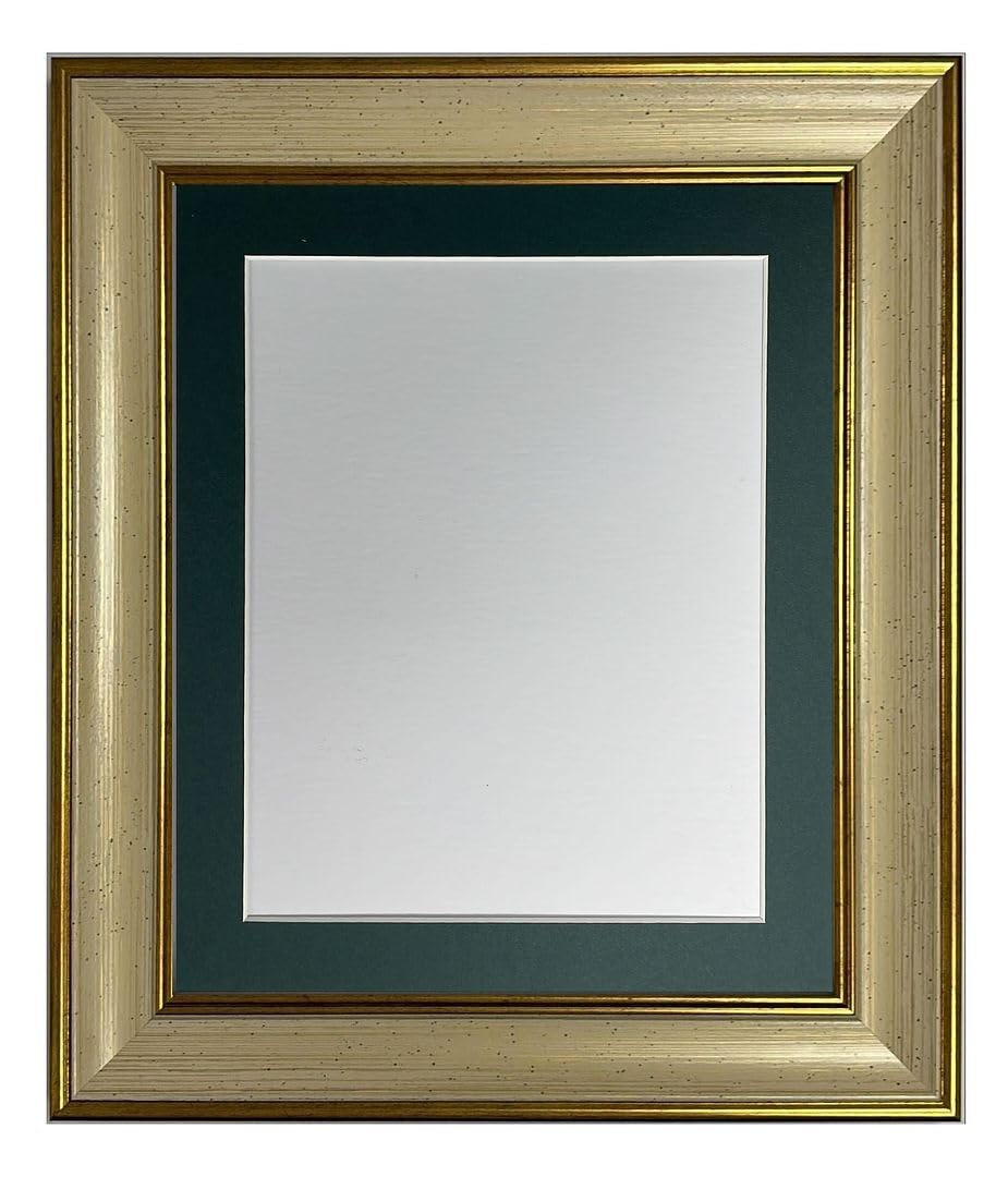 FRAMES BY POST Scandi Cream & Gold Picture Photo Frame with Dark Green Mount 9 x 7 Image Size 6 x 4