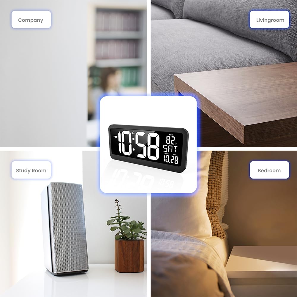 HUIOP EM3217 Ultra przezroczysty zegar ścienny LED duży ekran XXL zegar ścienny salon budzik temperatury zegar z wyświetlaczem temperatury wewnętrznej