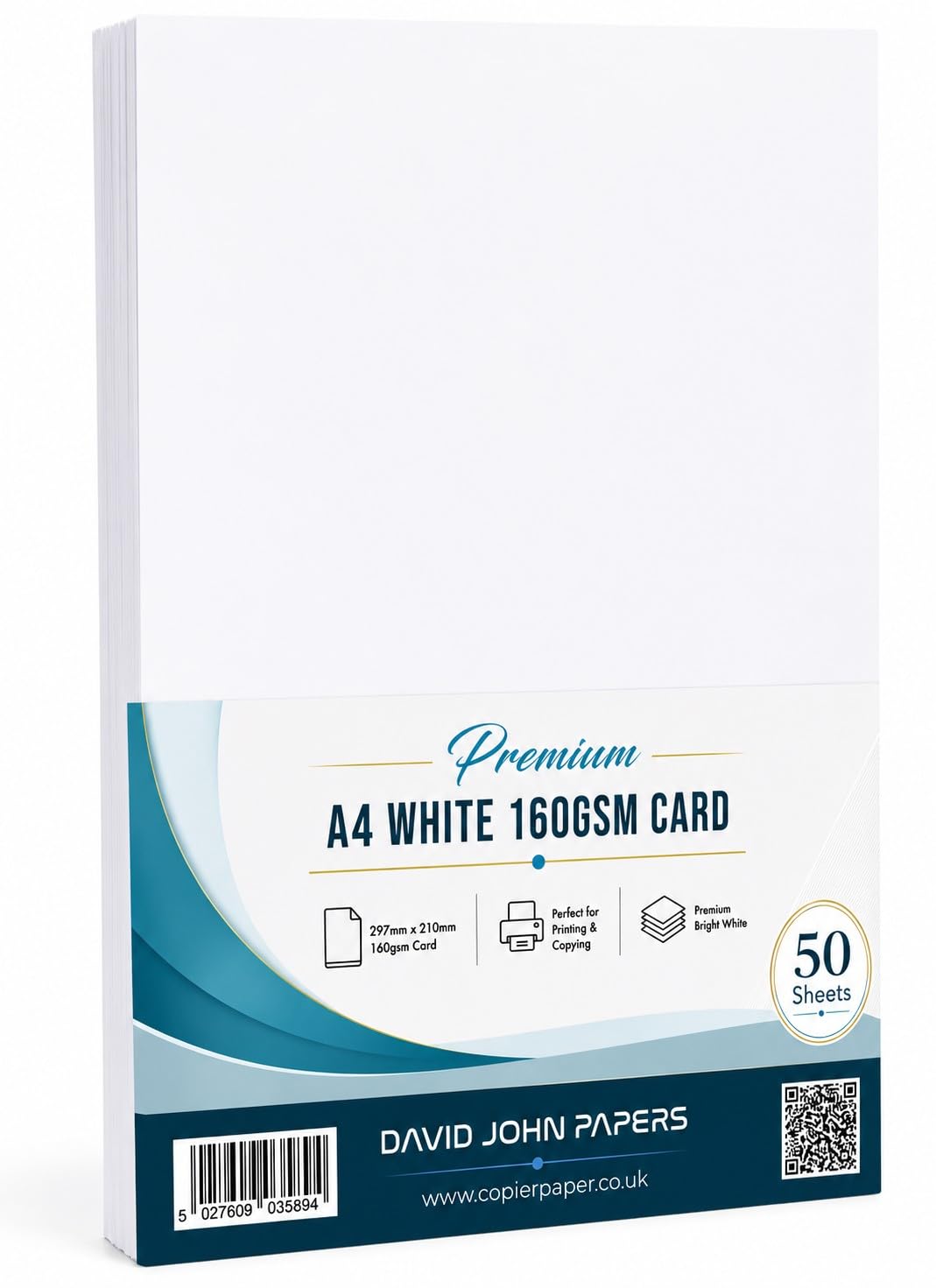 DJP A4 White Card 160gsm 50 Sheets | Premium Smooth Cardstock for Inkjet & Laser Printing | Thick White Craft Card for Card Making, Invitations, Certificates & School Crafts
