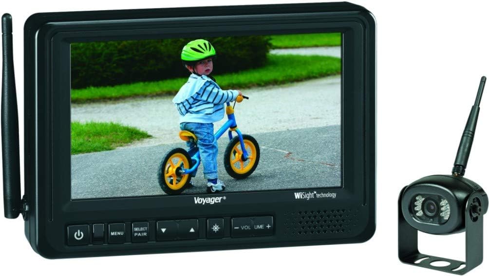 Voyager WVOS713 7-Inch Digital Wireless Observation System, 3 Camera Input (1 Wireless, 2 Wired), PAL/NTSC Compatible, Backlit Control Buttons, Built-in Audio Speaker, 12 Volt DC Power