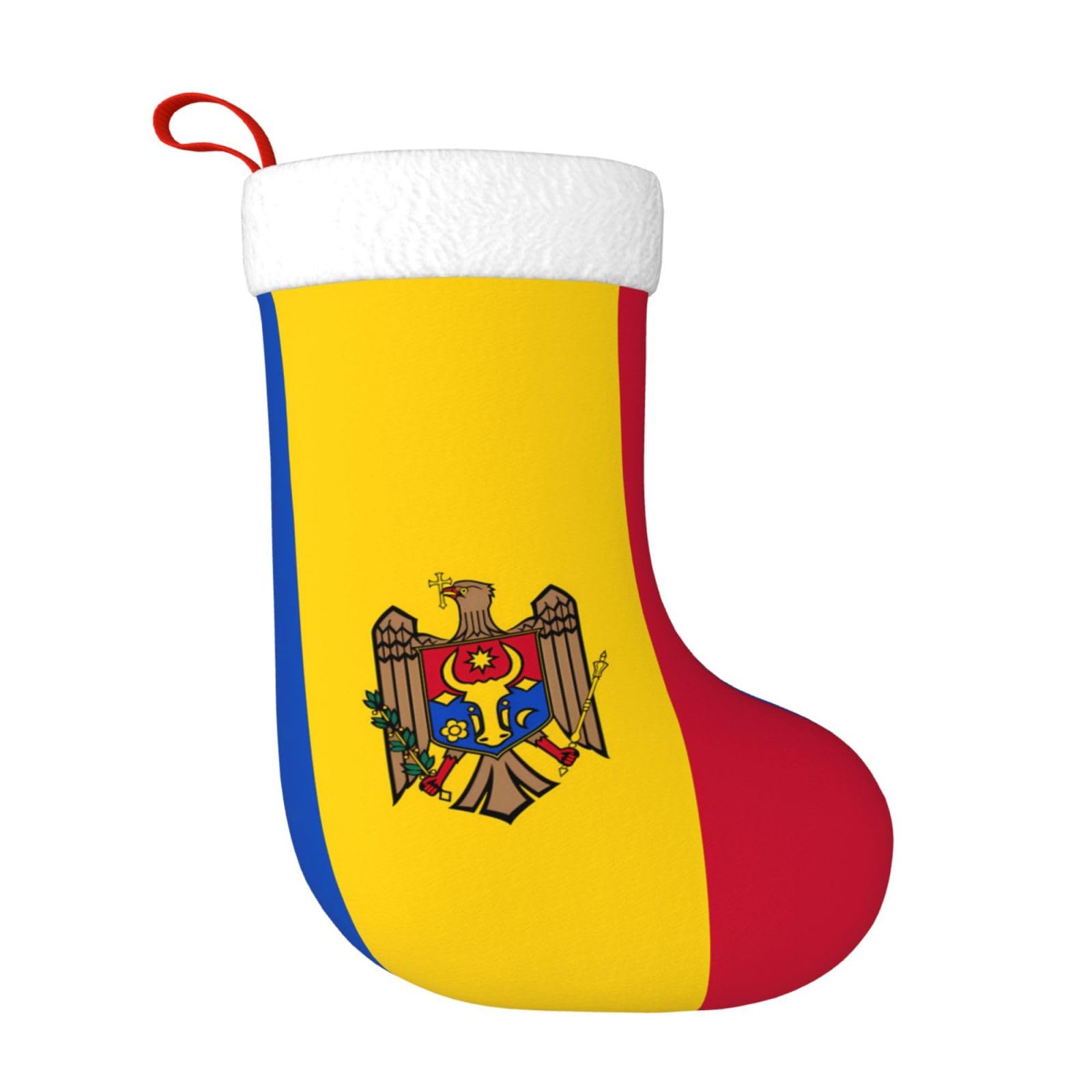 Flag of Moldova Print Christmas Stocking, Fireplace Hanging Stockings, for Family Xmas Holiday Party Decoration Gift