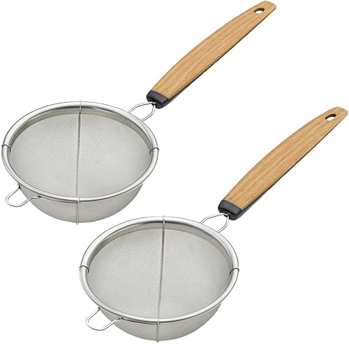 JapanBargain 2459 Colador de té de malla fina con asa de acero inoxidable pequeño tamiz para bebidas, cócteles, café y matcha, paquete de 2