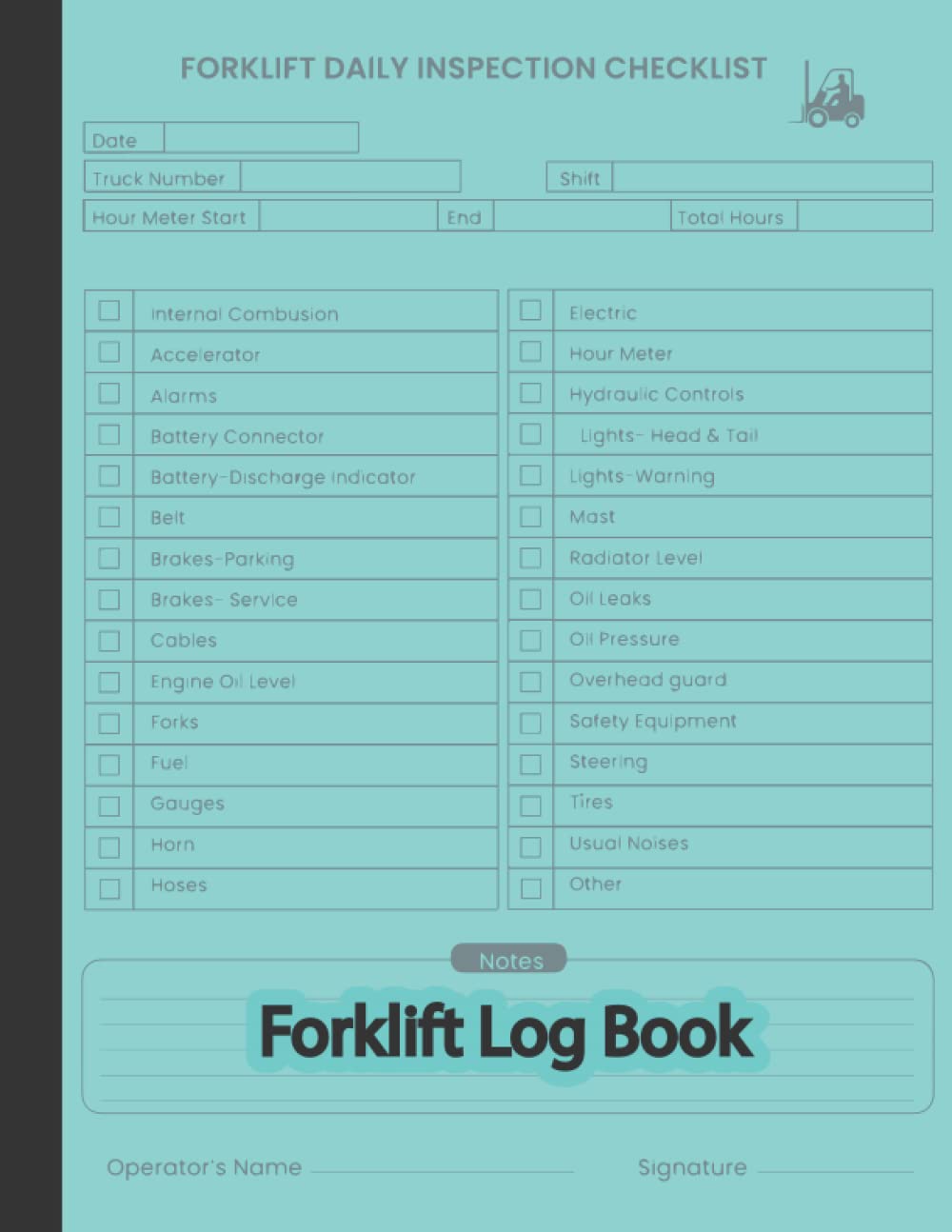 Forklift Inspection Checklist Log Book Forklift Safety Check And