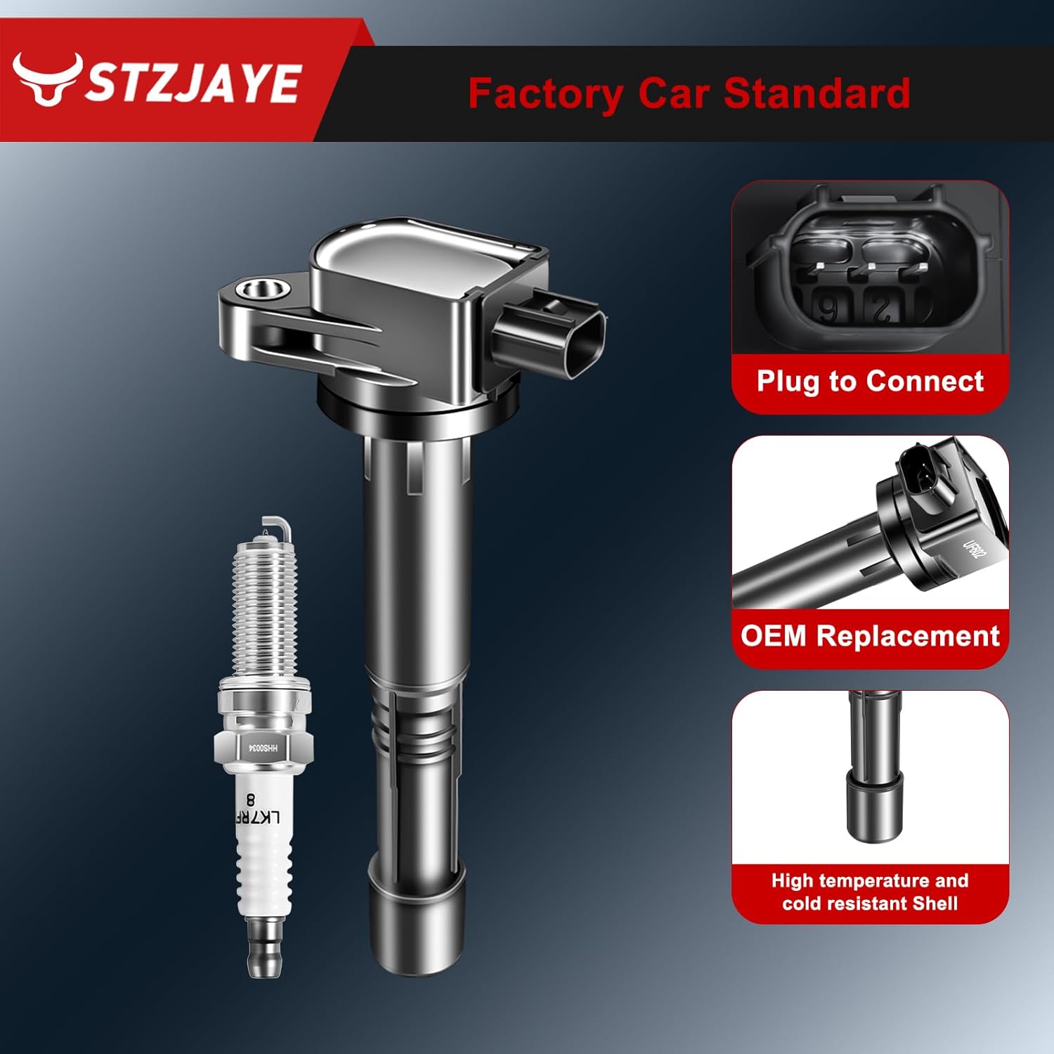 UF602 Ignition Coils Iridium Spark Plug Set of 4 Pack Compatible with Honda Accord 08-12,for Civic 12-15,for CR-V 10-14,for Crosstour 12-15,for Acura ILX 13-15