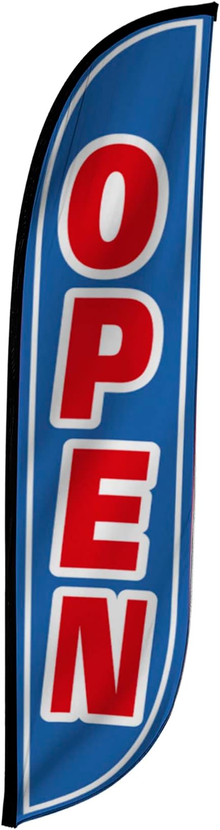 Feather Flag Banner - 12 Feet Tall Advertising Sign Swooper Flag Only, No Poles - Grand Opening Flags - Open Blue & Red (10M1200107)