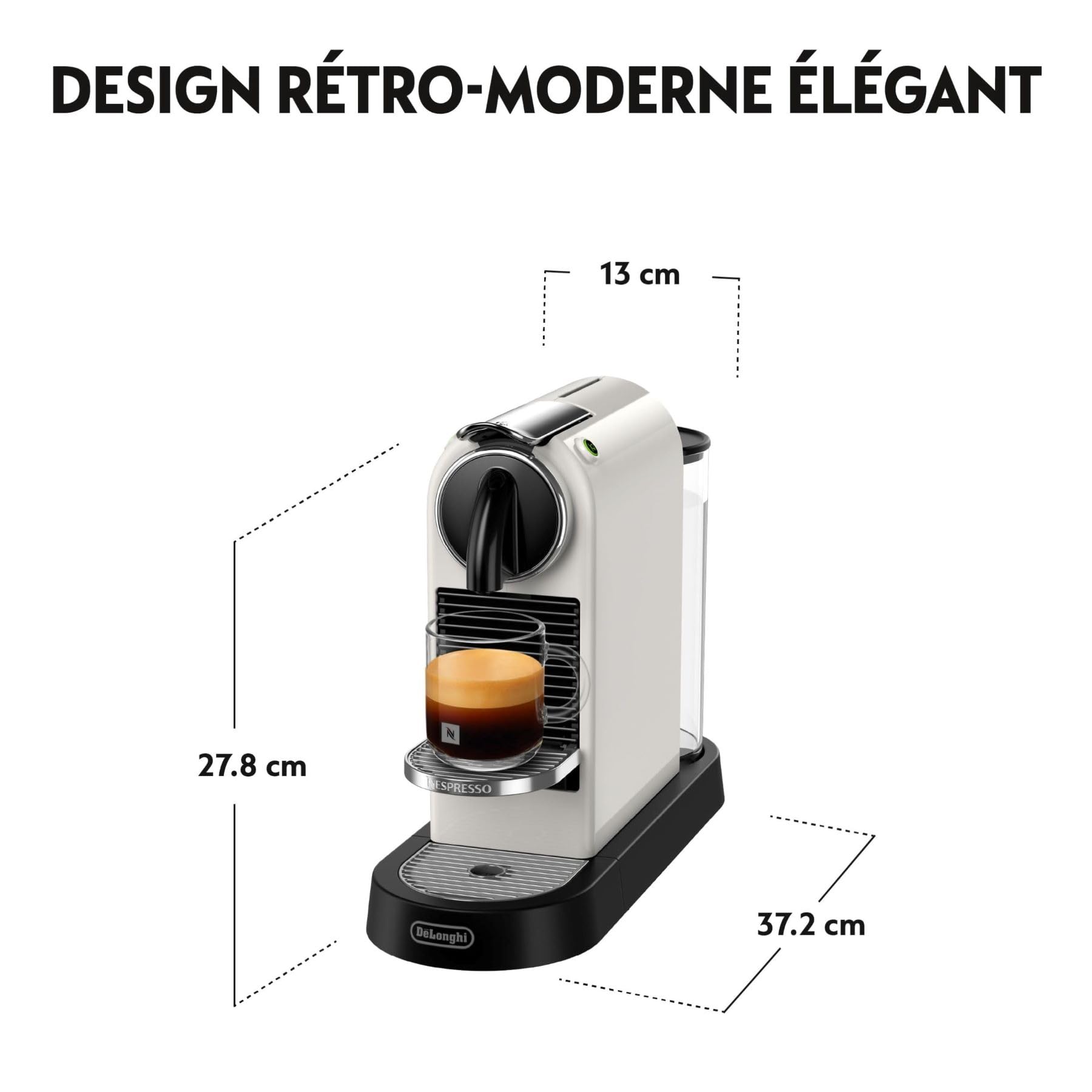 Nespresso De'Longhi Citiz EN167.W - Cafetera monodosis de cápsulas Nespresso, compacta, 19 bares, apagado automático, color blanco