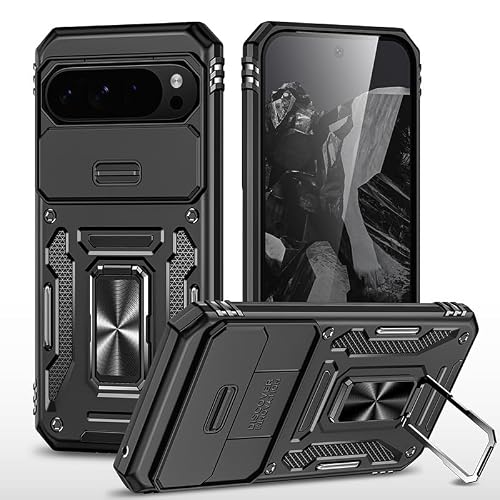 TRIPLE RIVER�EFor Pixel11 Pro XL �P�[�X �ϏՌ� �J�o�[ �����Y�ی� ��̌^�����O�t�� �X�^���h�@�\ �}�O�l�b�g���ԍڃz���_�[�Ή� ������ For �O�[�O�� �s�N�Z��11 �v��XL(�u���b�N)